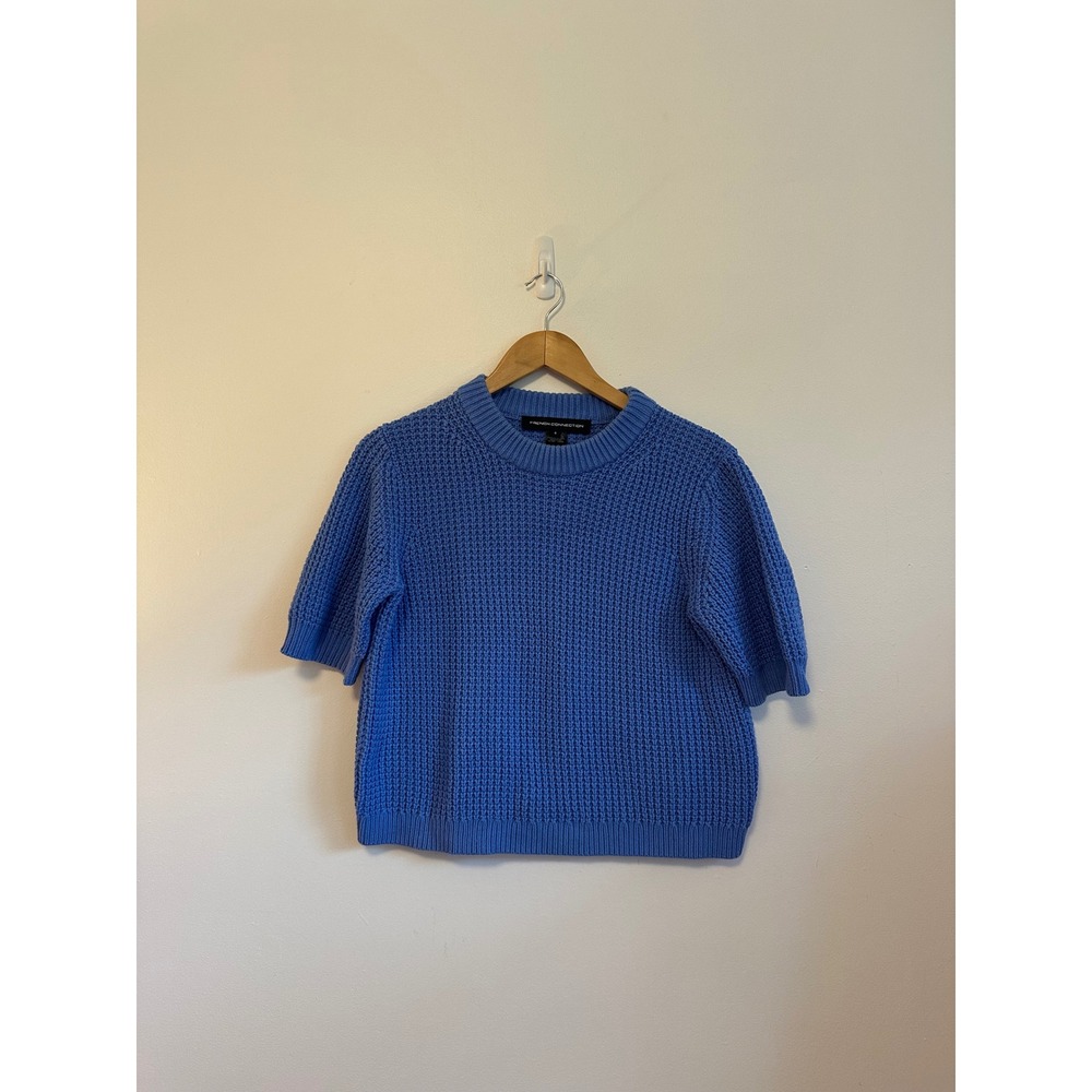 French Connection Periwinkle Blue Waffle Knit Short Sleeve Sweater | Size Small‎